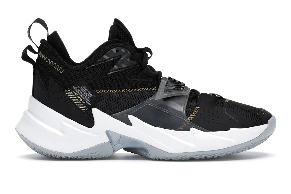 Детские кроссовки для мальчиков баскетбольные Jordan Why Not Zer0.3 Jordan, Black/Metallic Gold-White-Wolf Grey