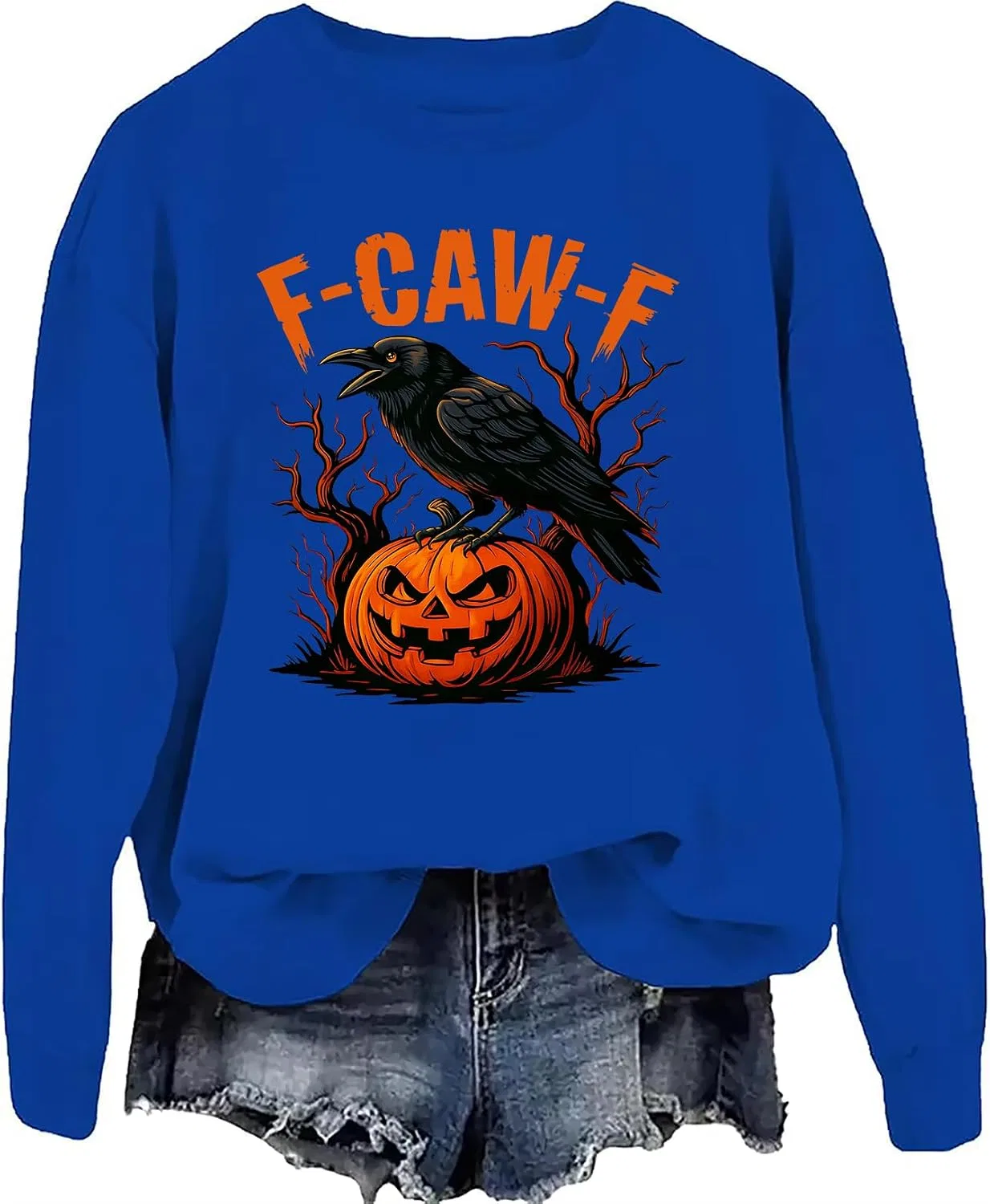 Женский свитшот с капюшоном Crow Pumpkins Halloween, королевский синий
