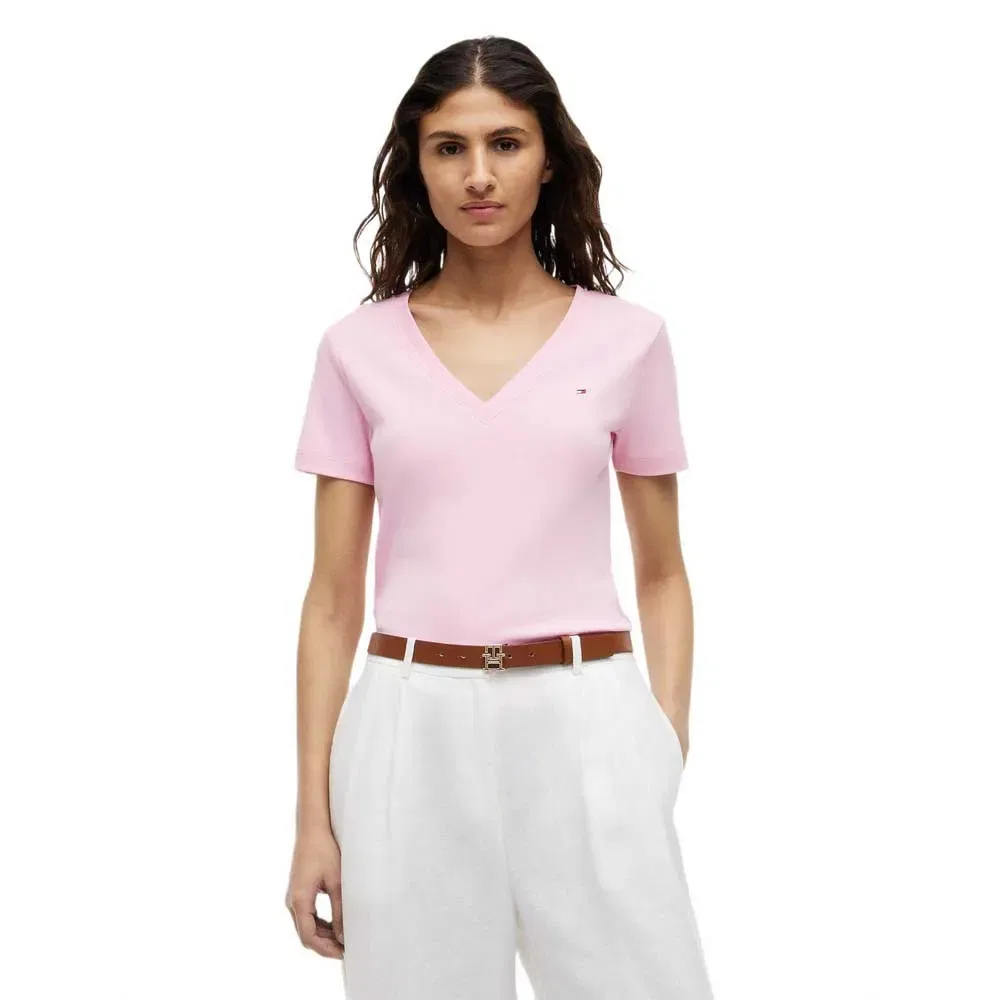 Футболка с коротким рукавом Slim Cody v-образным вырезом Tommy Hilfiger, розовый