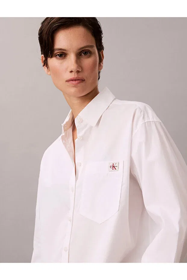 Женская рубашка хлопковая с длинным рукавом Calvin Klein, White — фото 4