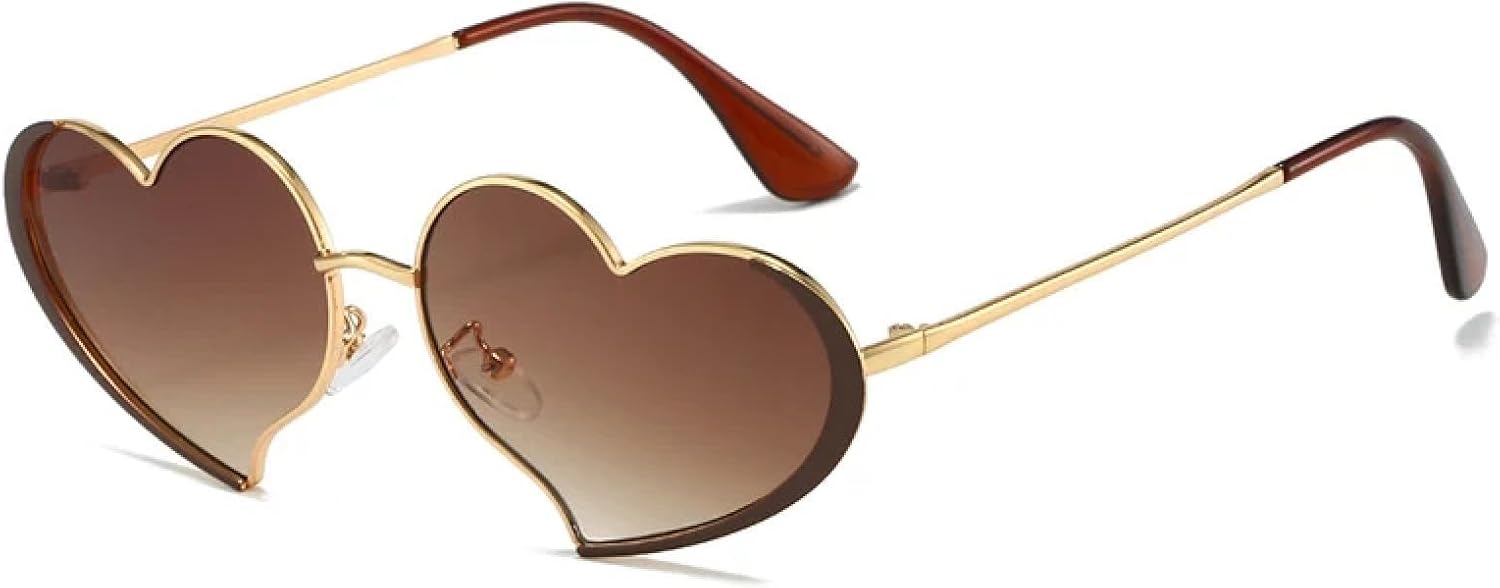 

Женские винтажные солнцезащитные очки в форме сердца, модные, в металлической оправе, для вечеринок и пляжа, роскошные, с защитой от УФ-излучения UV400 TVTBBVV, Gold-brown