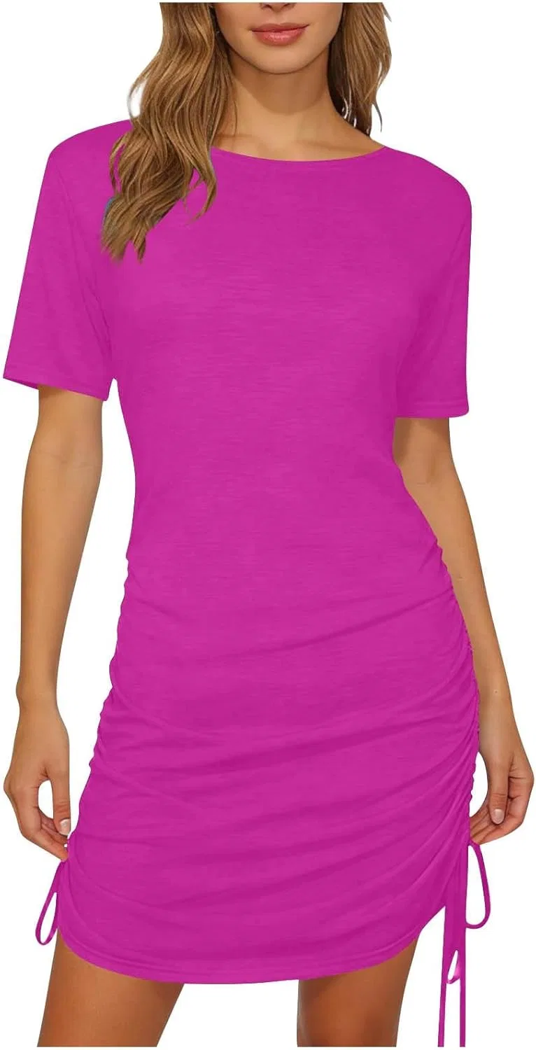 Женское облегающее платье с защипами по бокам, Hot Pink