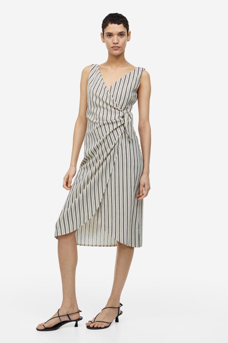 

Платье с запахом и V-образным вырезом H&M, светло-бежевый/полосатый