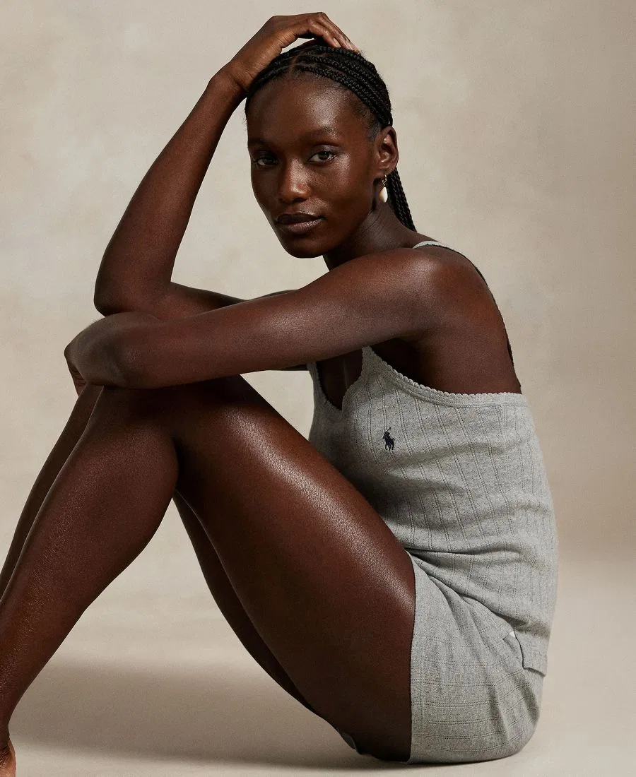 Комплект пижамы из хлопка с майкой на бретелях и шортами Polo Ralph Lauren, Heather Grey — фото 3