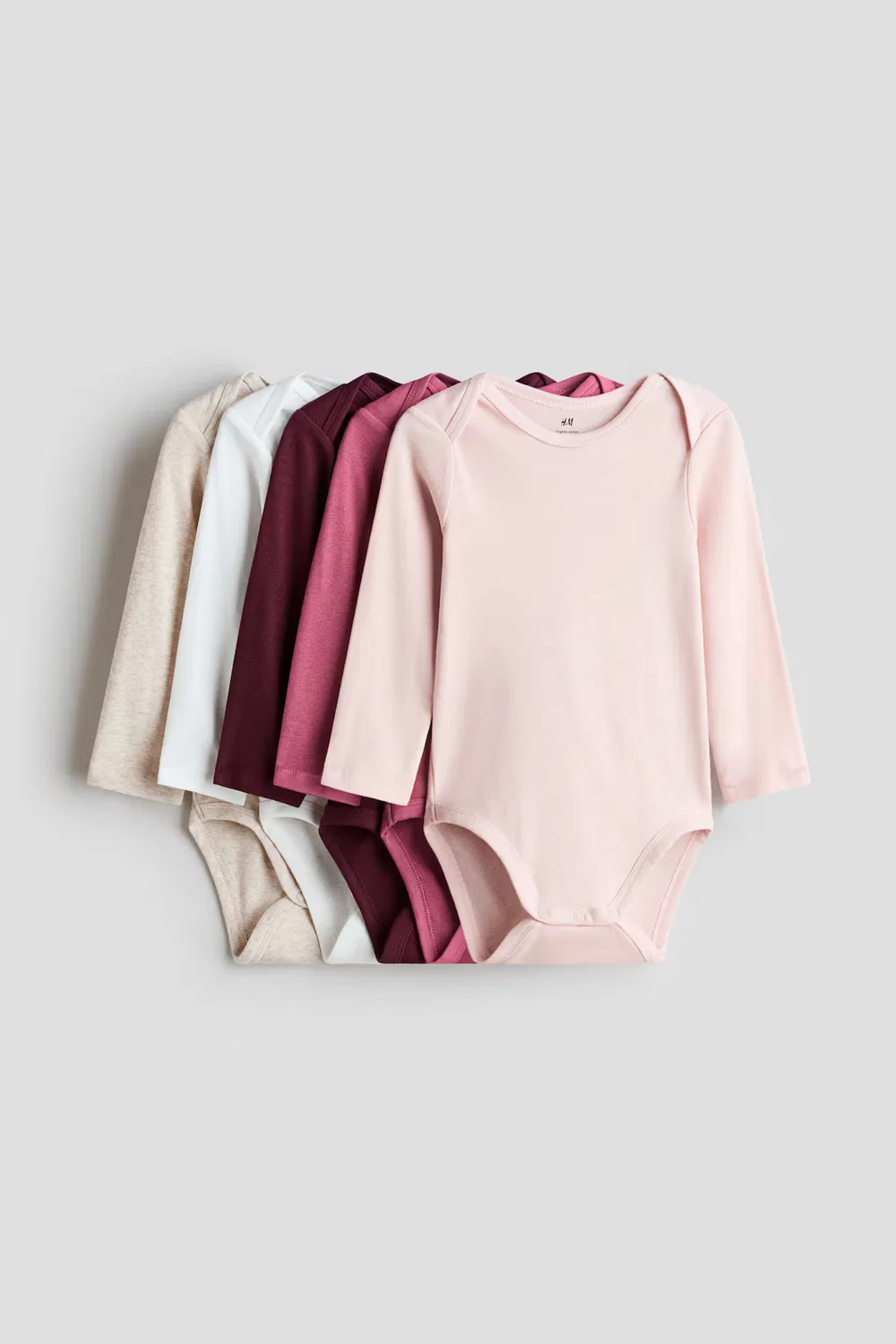 Набор из 5 хлопковых боди с перекрестной застежкой H&M, Rosa/Weiß/Beige