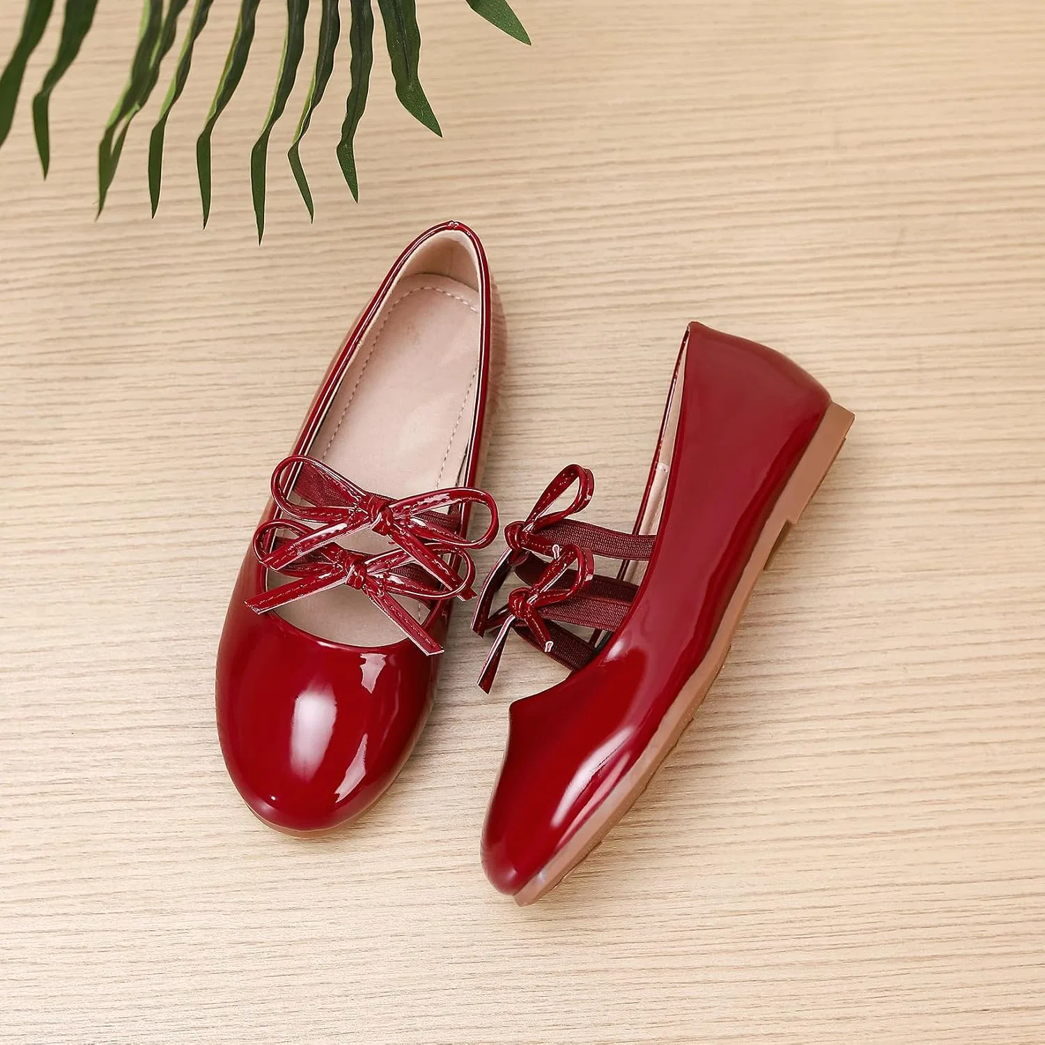 Детские балетки Мэри Джейн для девочек Wxiaoduu, Wine Red — фото 3