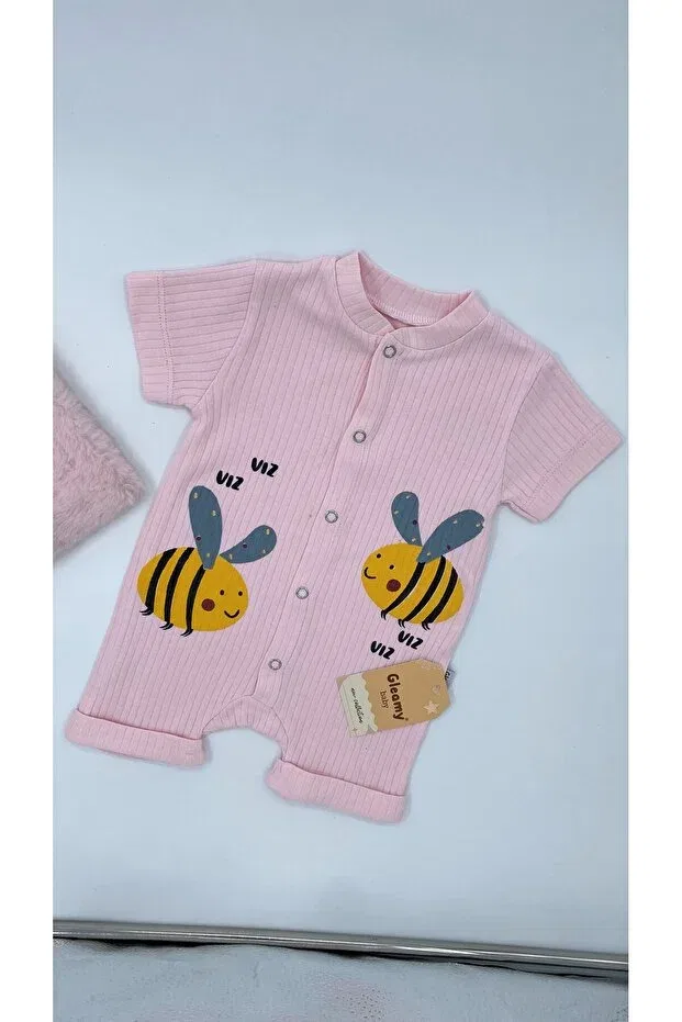 Детское боди-комбинезон для девочек с принтом Hazelnut Bebe Kids Bee Pattern Short Sleeve Shorts Jumpsuit Gleamy, Pink — фото 2