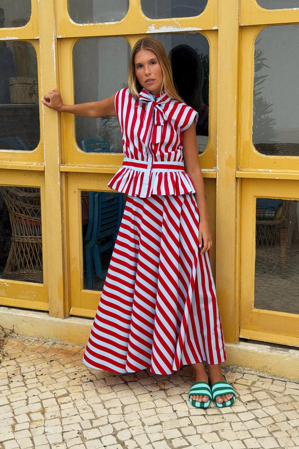 Рубашка в полоску с завязками ZARA, Red Stripe