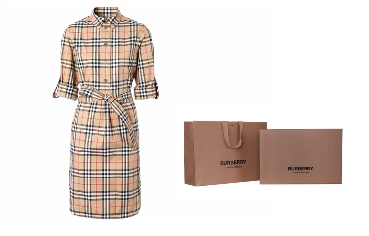 Женское платье-рубашка с длинным рукавом из хлопка Burberry, Archive Beige