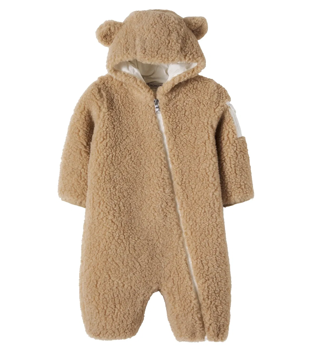Детский плюшевый комбинезон с капюшоном Moncler Enfant, бежевый