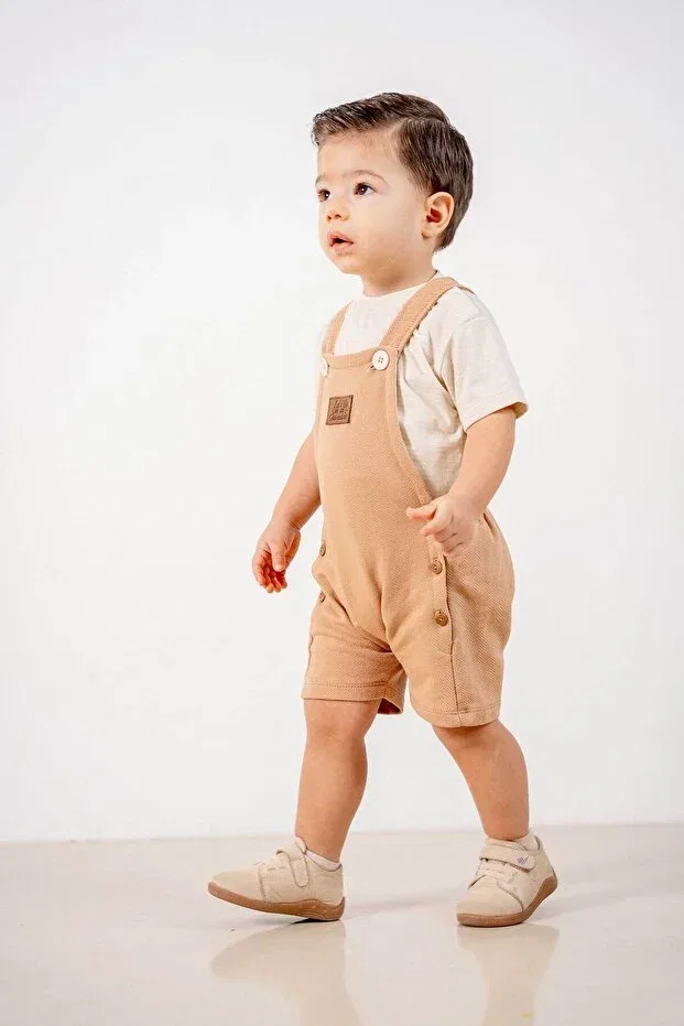 Детский комплект из двух предметов хлопковый комбинезон Basics Bombe, Natural — фото 3