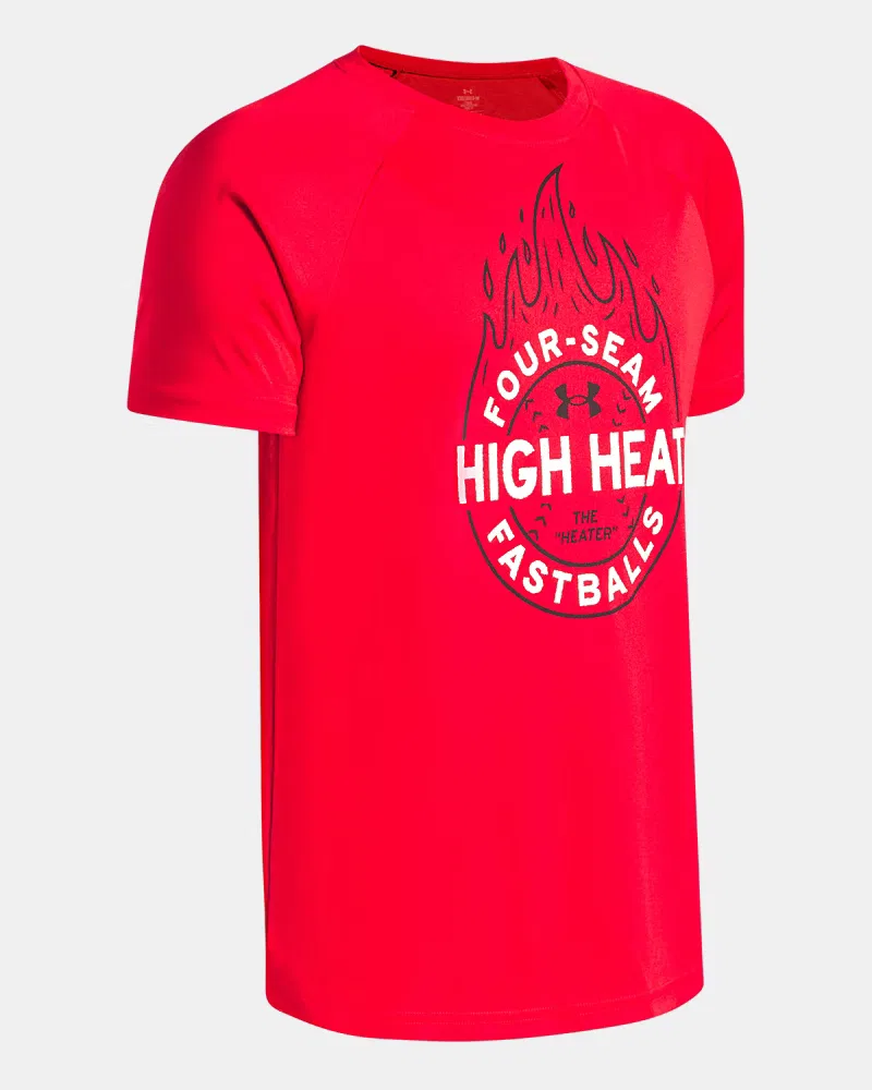 Футболка с коротким рукавом быстросохнущая UA Tech Baseball High Heat UnderArmour, Red/Black — фото 3