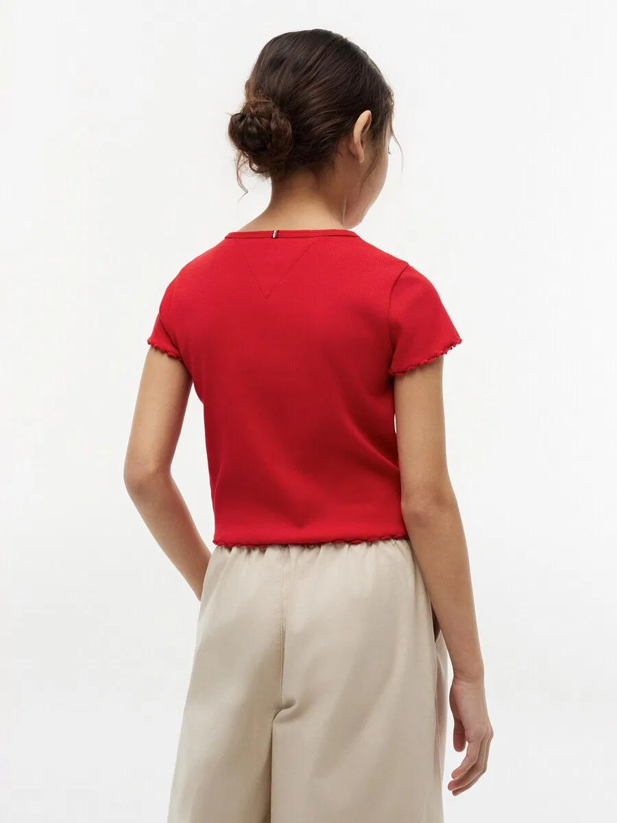 Футболка TOMMY HILFIGER 'Essential Extra Slim Short Sleeve' красного цвета — фото 3