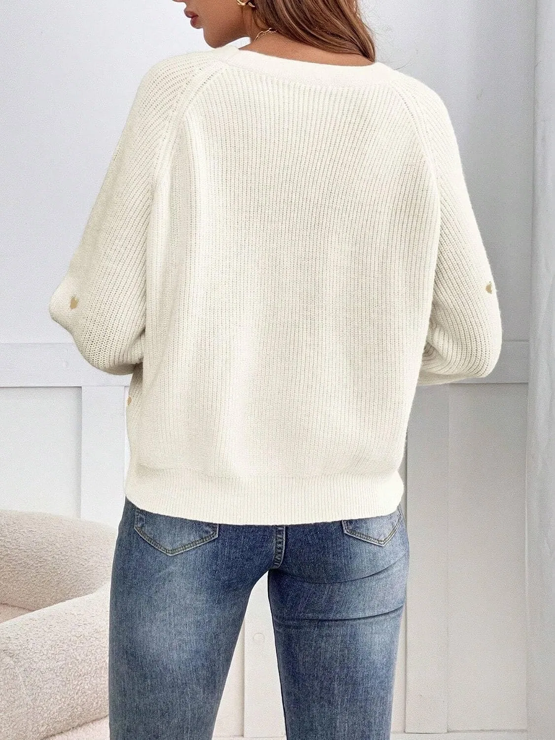 Женский кардиган с длинным рукавом, модель Fall Long Sleeve Button Down, белый — фото 3