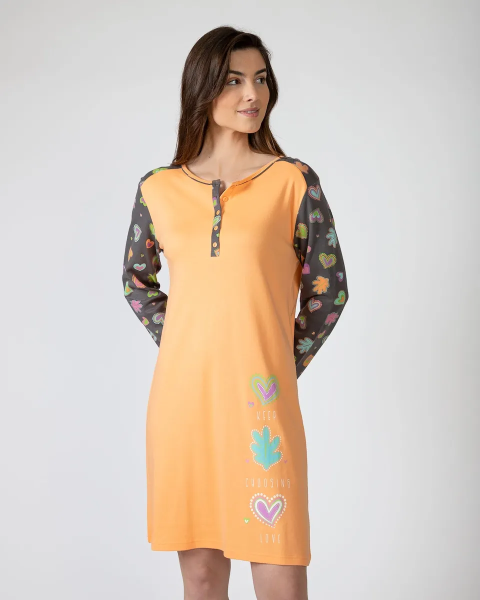 

Короткая ночная рубашка из хлопка с длинными рукавами Massana, оранжевый/серый