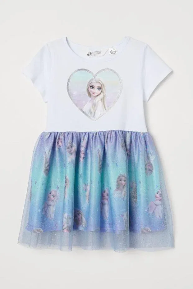 Детское платье для девочек с принтом Elsa short sleeve dress Elfinkids, White