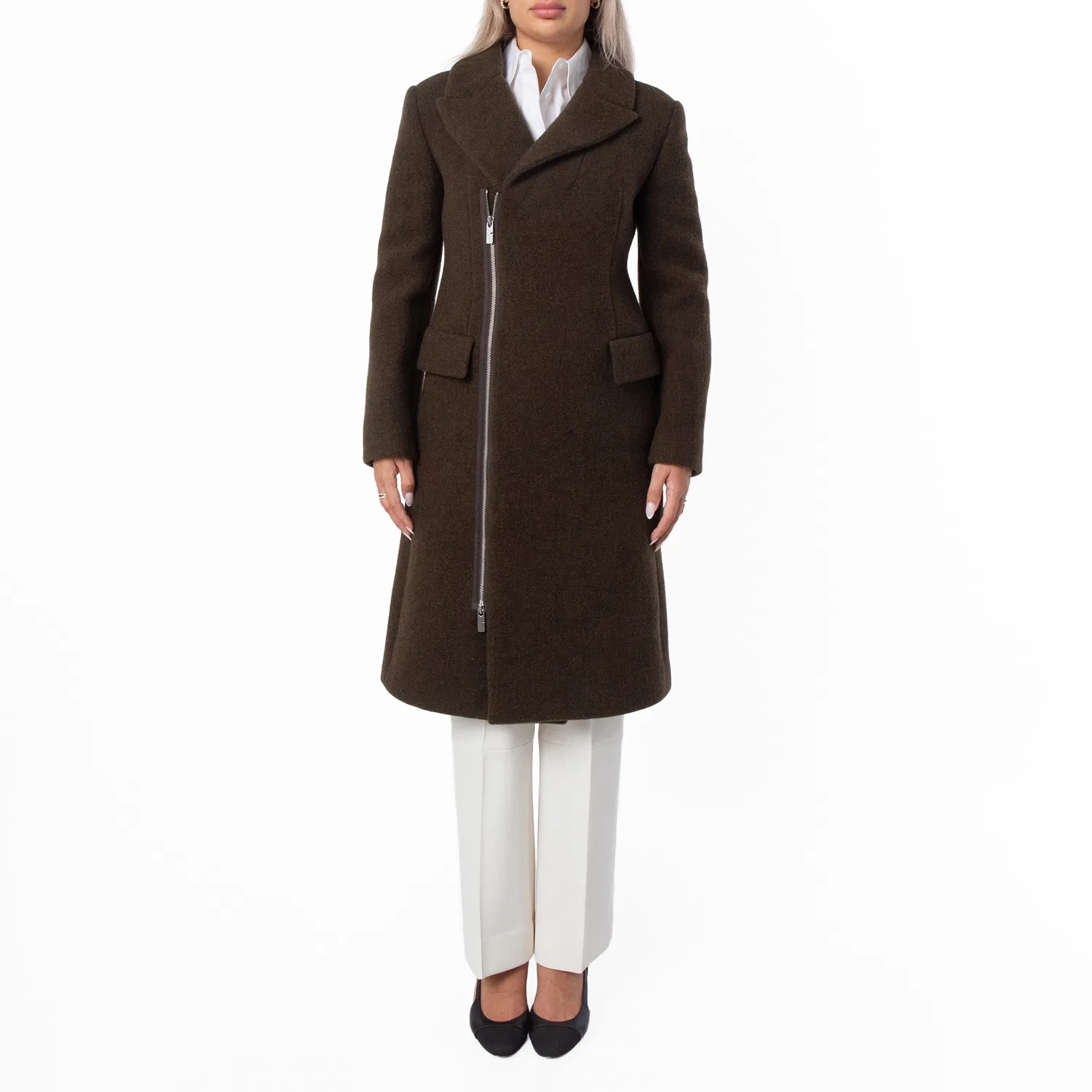 Пальто однобортное шерстяное с застежкой-молнией Single-Breasted Wool Zip Tailored Coat Burberry, Kindle Melange