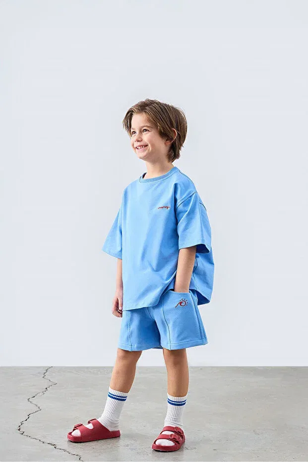 Детская футболка для мальчиков с вышивкой Oversize Marvy, Синяя