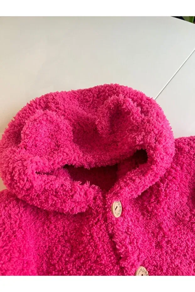 Детское пальто-кардиган с капюшоном Knitting art hand knitted bear coat Pera, Pink — фото 4