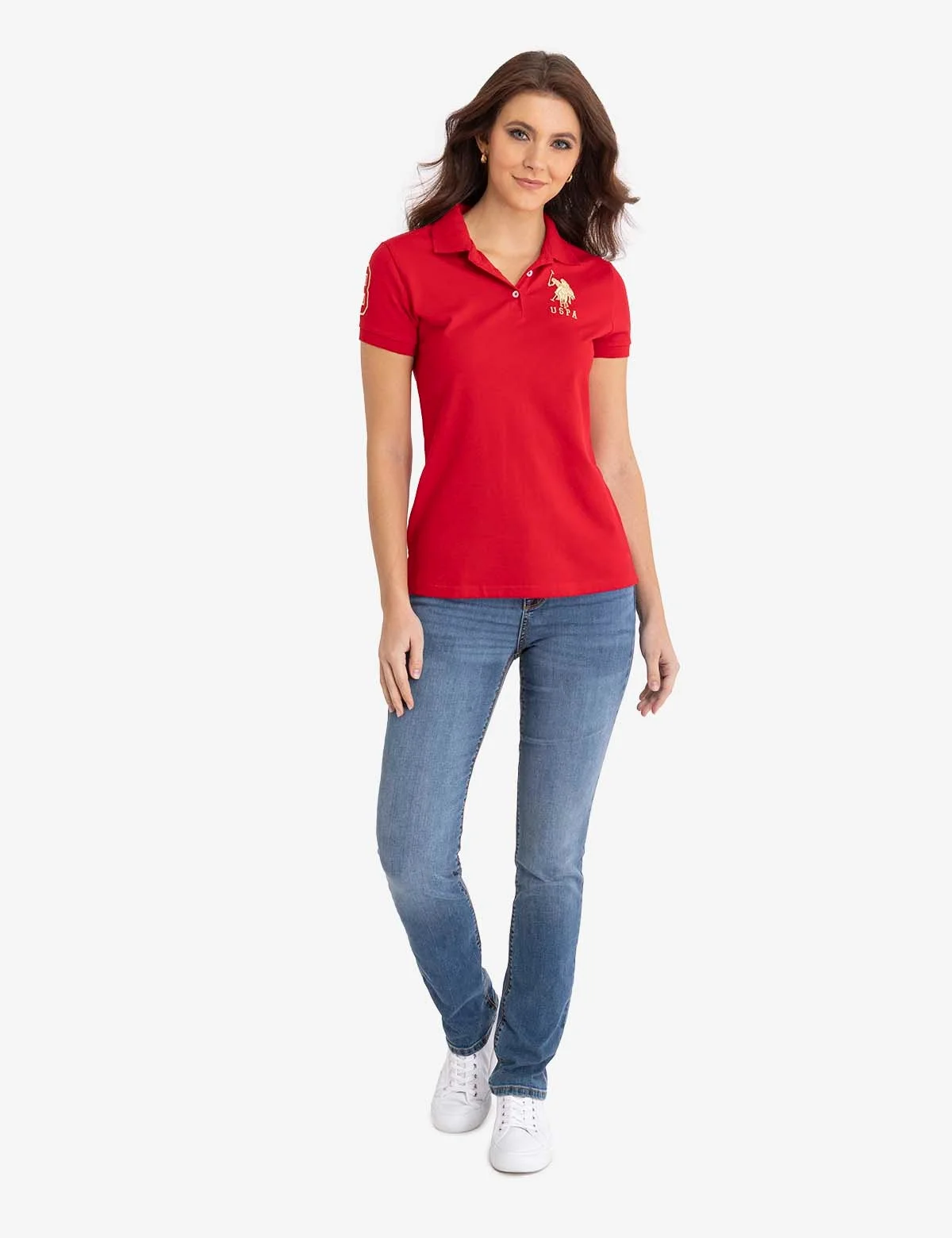 Женская футболка-поло U.S. Polo Assn. USPA Metallic Print, ярко-красный — фото 3