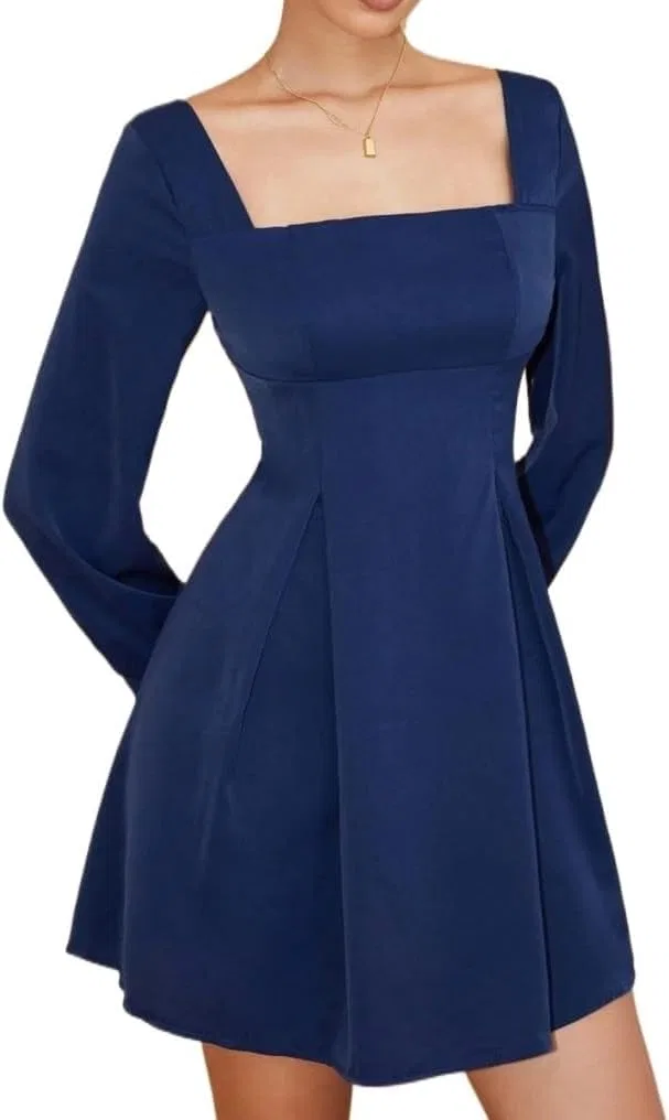 Женское повседневное платье A-силуэта мини с квадратным вырезом Royal Blue