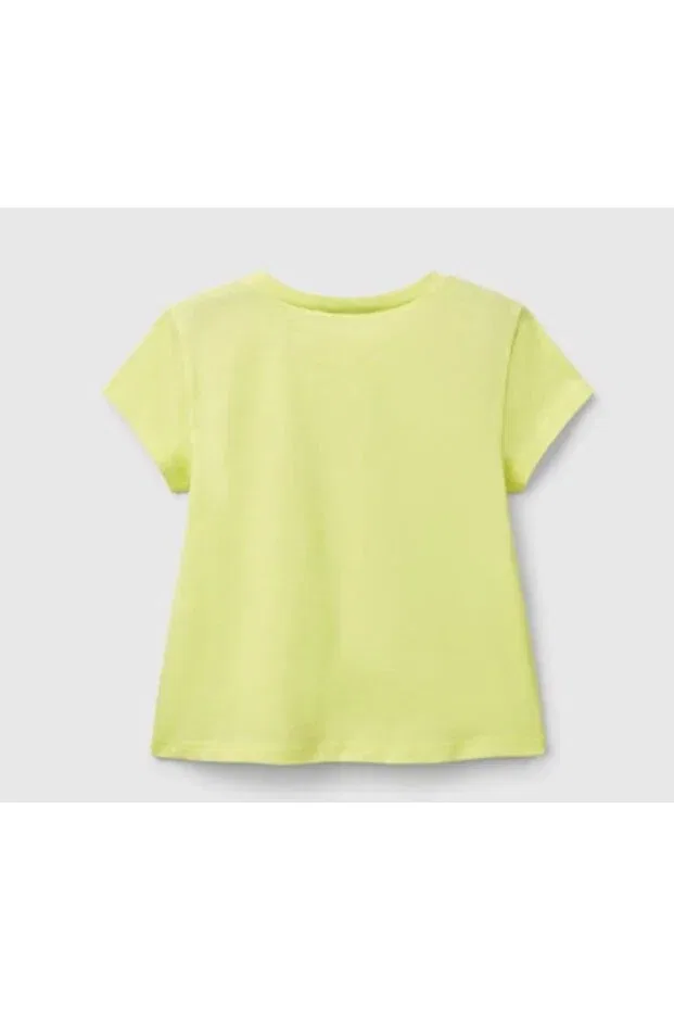 Детская футболка для девочек с принтом Glitter Print T-Shirt United Colors Of Benetton, Yellow — фото 2