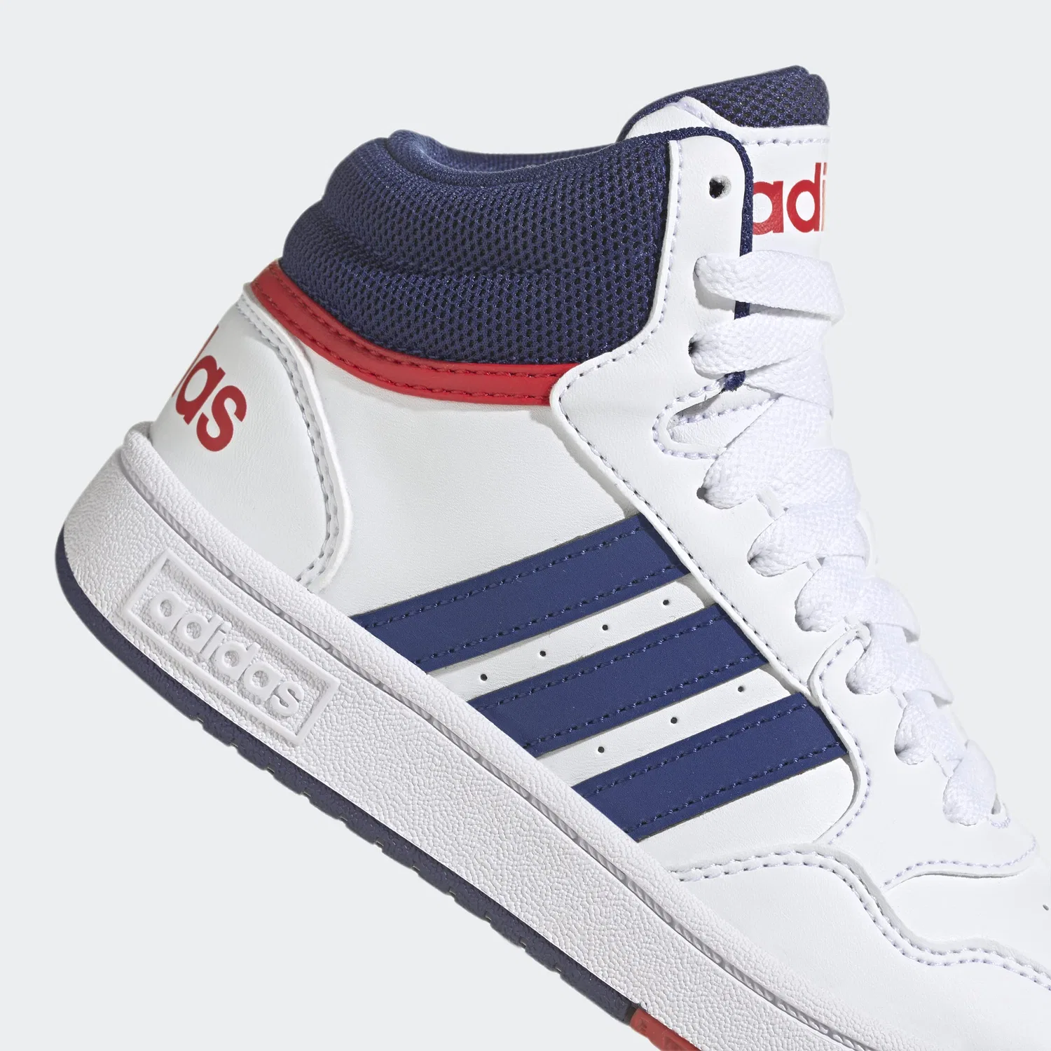 Детские кроссовки для мальчиков и девочек Hoops Mid Adidas, Cloud White Victory Blue Scarlet — фото 4