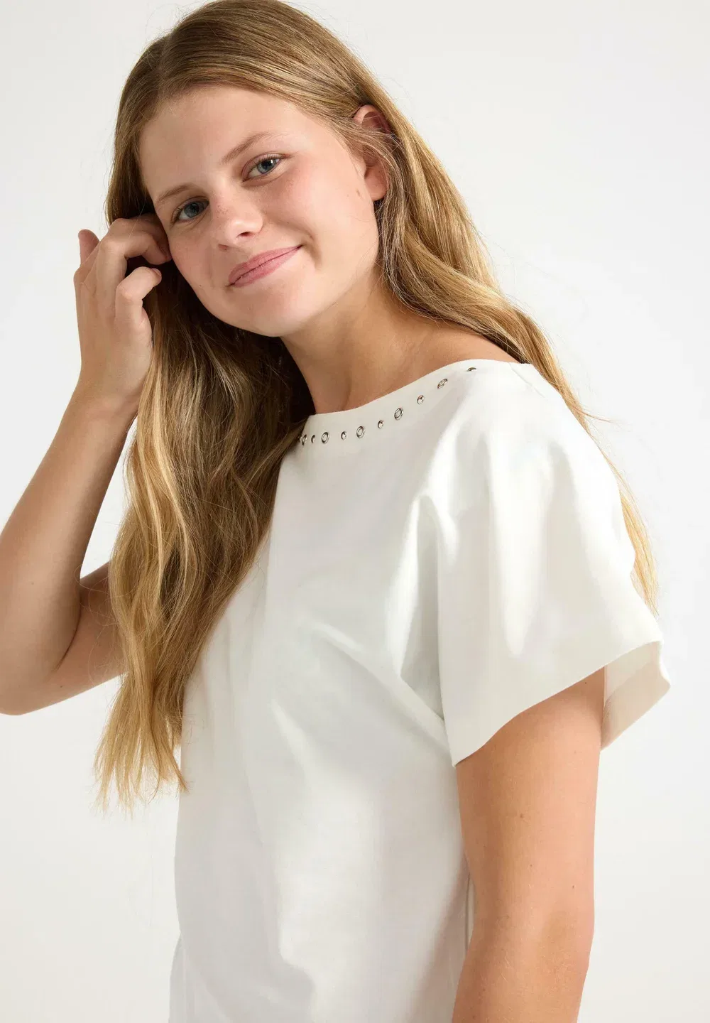Футболка с короткими рукавами и заклепками - футболка с принтом Lindex, Off White — фото 4
