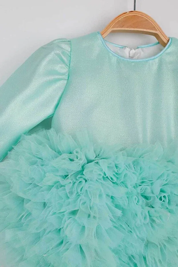 Детское платье для девочек с длинным рукавом Le Mabelle, Mint — фото 3