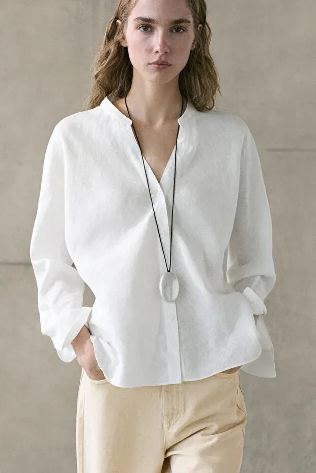 Женская рубашка льняная Massimo Dutti, White — фото 2