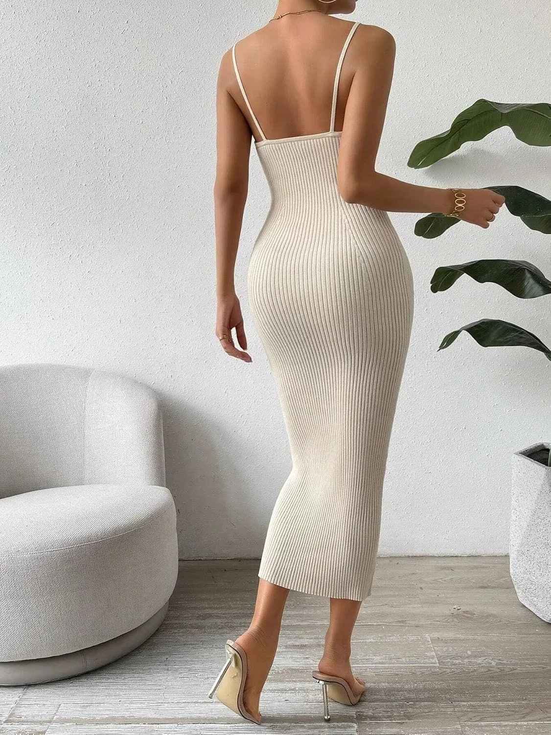 Женское длинное платье-свитер без рукавов Slimming Fit, Apricot — фото 2