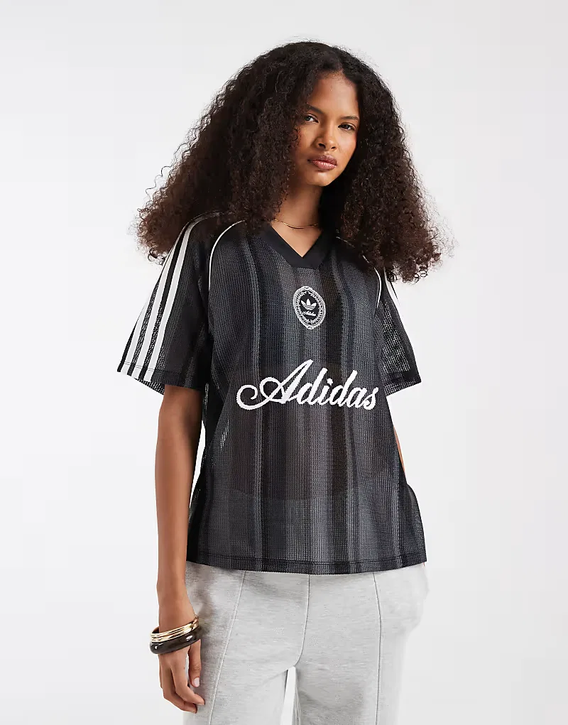 Футболка Adidas Originals, связанная крючком, в черную полоску — фото 3