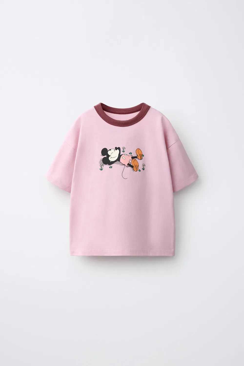 Футболка с принтом и вышивкой Микки Мауса Disney. ZARA, Pink