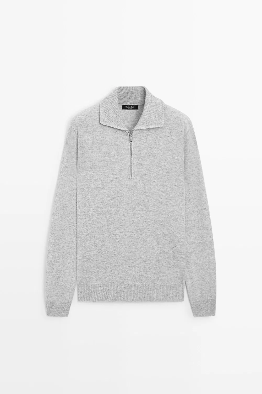 Свитер Massimo Dutti Mock Neck Zip-Up Knit, серый меланж — фото 2