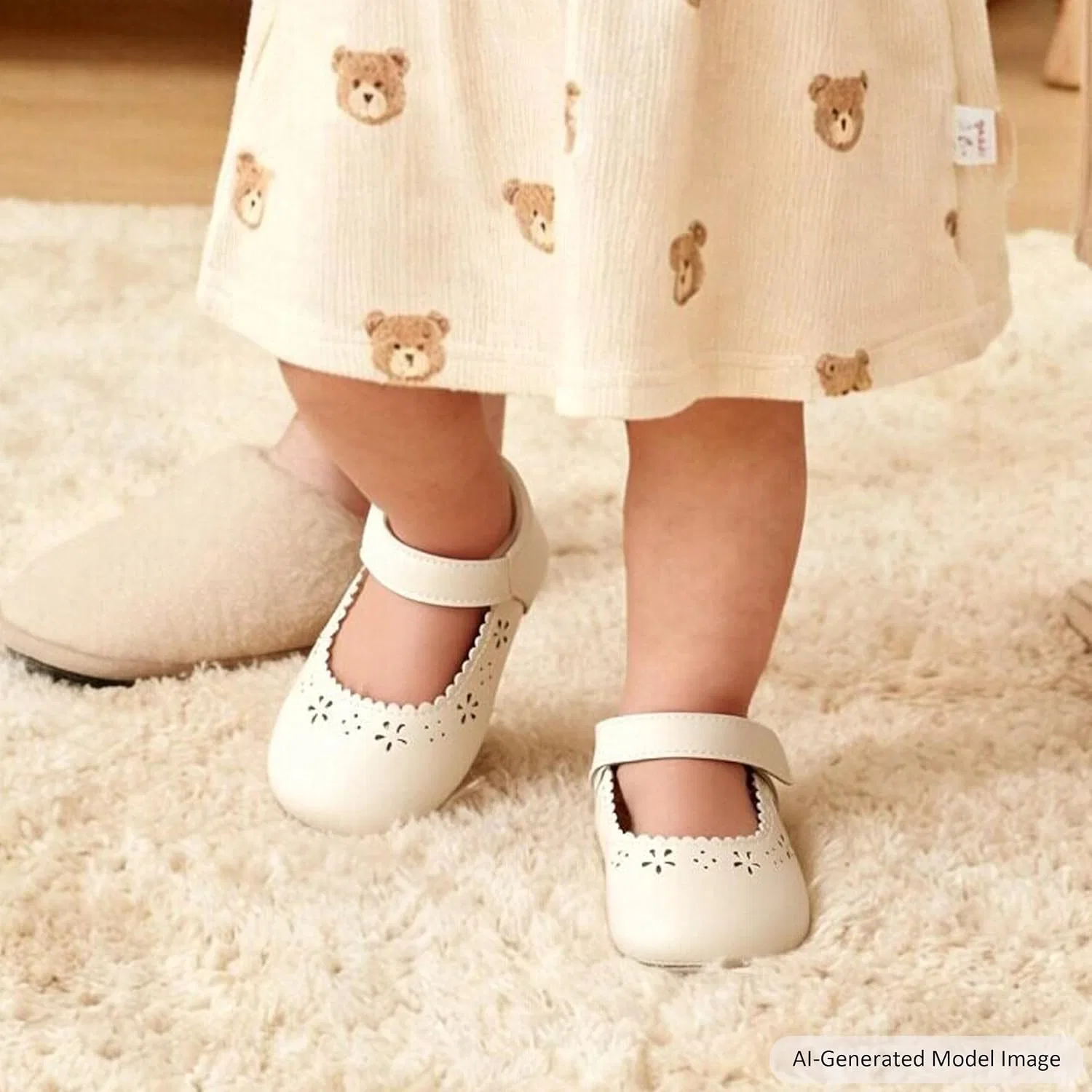 Детские мокасины для девочек с мягкой подошвой Felix & Flora, Beige — фото 3