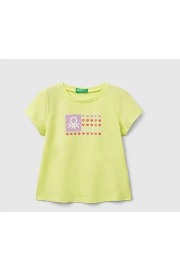 Детская футболка для девочек с принтом Glitter Print T-Shirt United Colors Of Benetton, Yellow