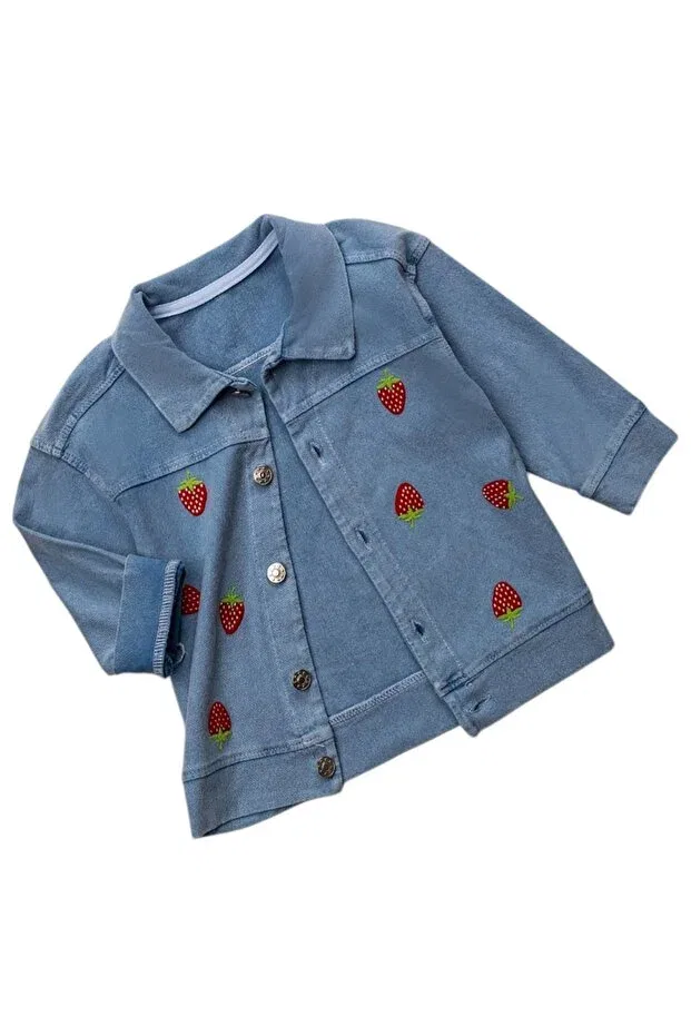 Детский джинсовое джакет для девочек с принтом Blue strawberry girl's denim jacket Celira, Blue