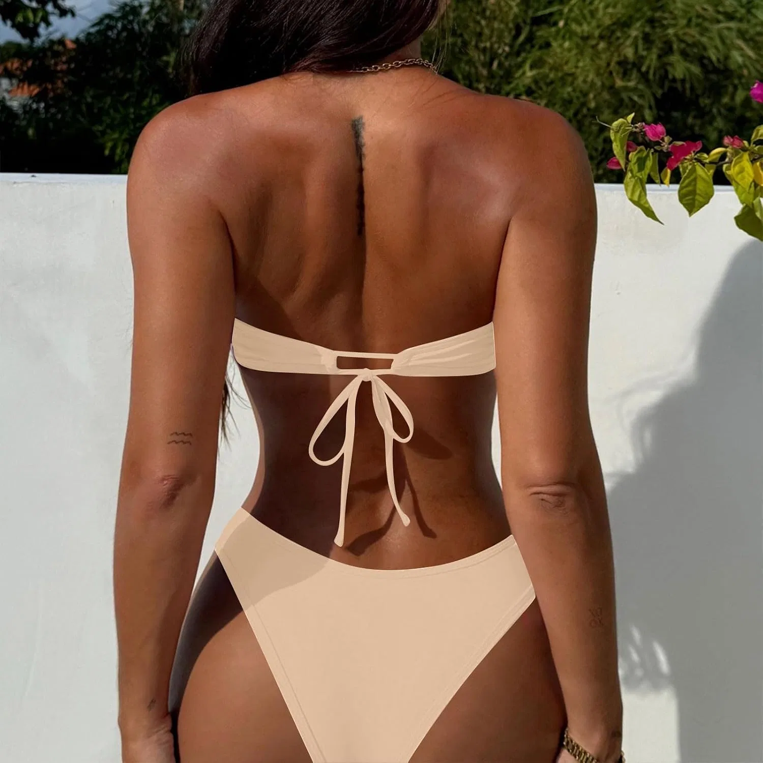Женский купальник бикини с пайетками бандо Push up Vintage, Gold — фото 3