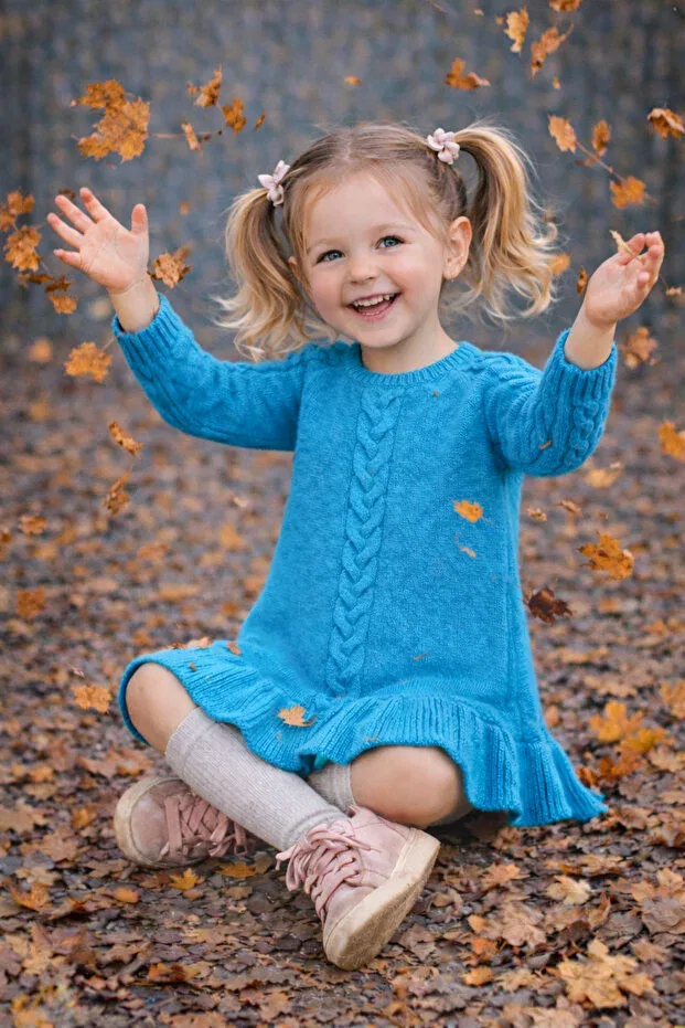 Детское платье для девочек с длинным рукавом Kidsev, Turquoise — фото 4