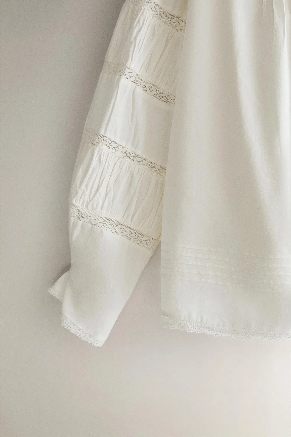 Хлопковая рубашка с кружевом ZARA, Ivory — фото 3