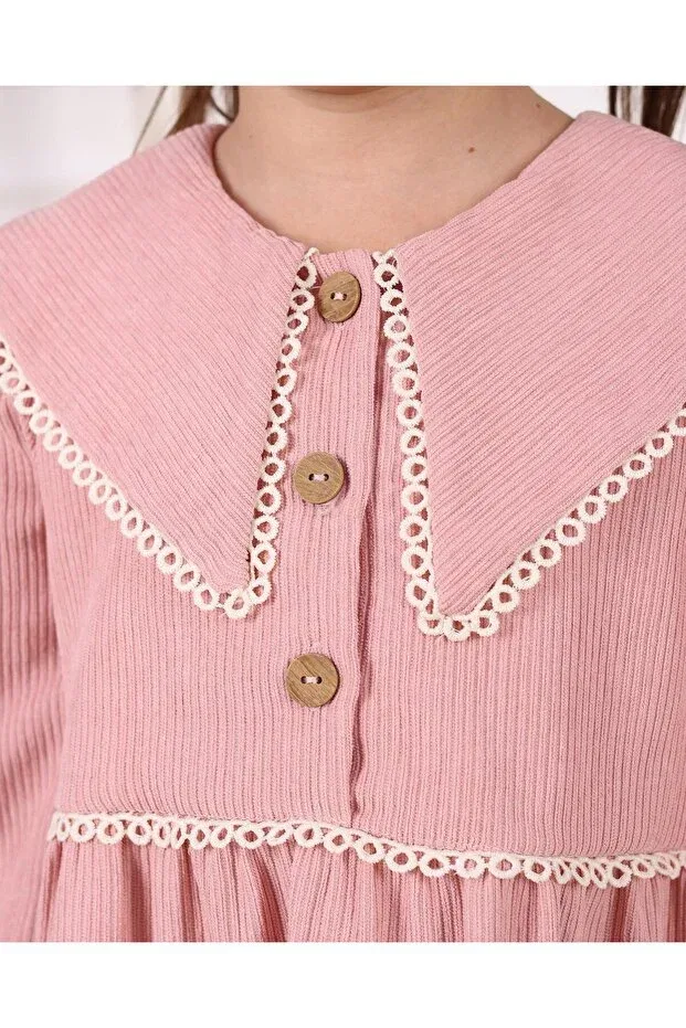 Детское платье для девочек из вельвета Dusty Rose Velvet Woven Fishtail Detailed Baby Girl Children's Dress Kidello, Dried Rose — фото 2