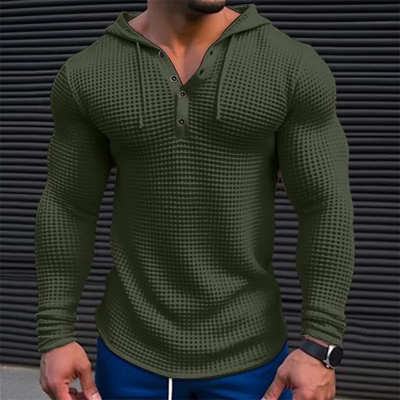 Мужская облегающая футболка с длинным рукавом Lightweight Tops Drawstring Workout Pullover Hoodies, Army Green — фото 3