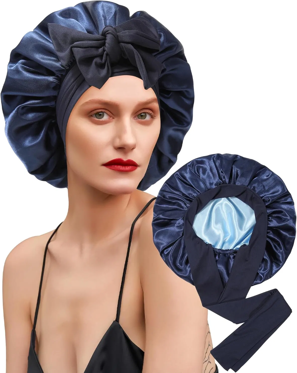 Шапочка для душа Satin Silk Double Layer with Elastic Band CHLINS, Navy Blue + Light Blue