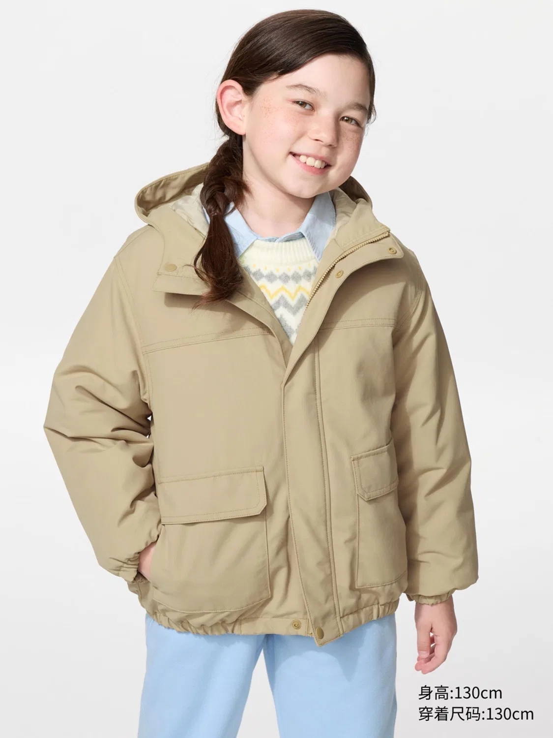 Детская утепленная куртка с капюшоном Uniqlo, темно-бежевый — фото 2
