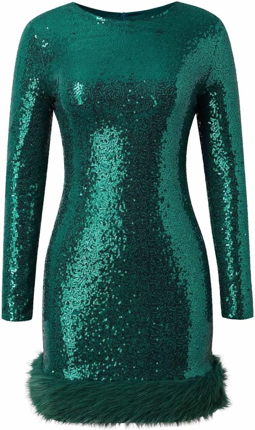Женское коктейльное платье с пайетками и перьями Generic, Green — фото 3