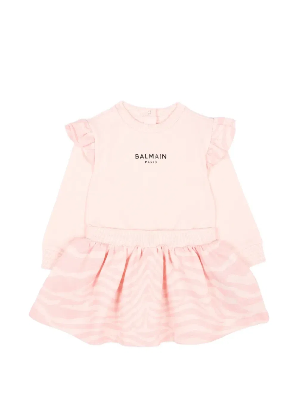 Длинное платье с оборками и принтом зебры Balmain Kids, розовый