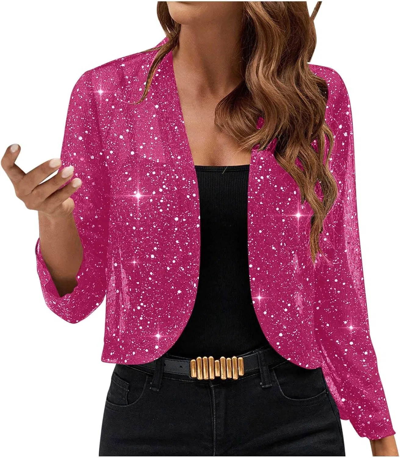 Женский кардиган с пайетками, модель Sequin Sparkle Thin Mesh, ярко-розовый