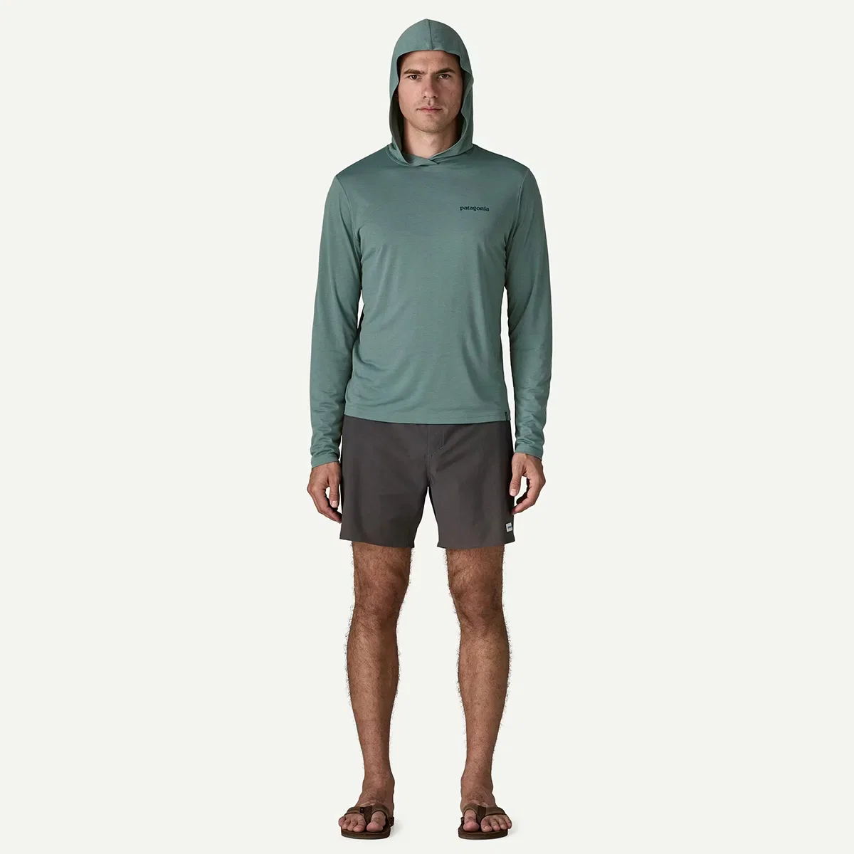 Мужская худи с принтом Capilene Cool Boardshort Logo Daily Hoodie Patagonia, Blue Sage/Light Blue Sage X-Dye — фото 3