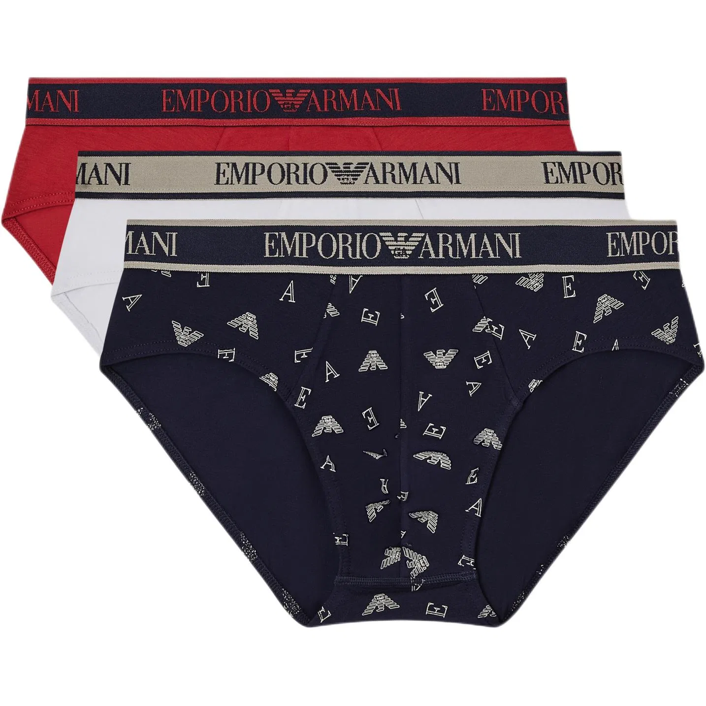 Мужской комплект трусов с принтом EA7 SS26 Briefs EMPORIO ARMANI, Red+White+Blue