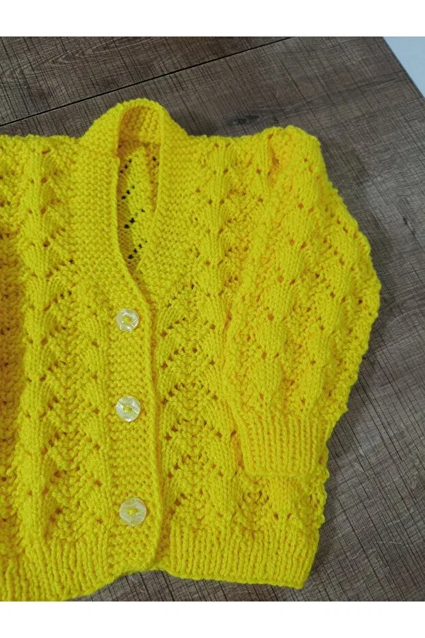 Детский кардиган для новорожденных с принтом Hand Knitted Kids Cardigan El Örgüsü Cici Bebe, Yellow — фото 3